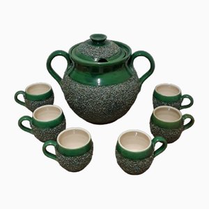 Juego de té vintage de cerámica esmaltada en verde de Carinthian Manual Work, años 70. Juego de 7