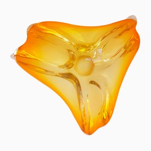 Cuenco de cristal de Murano naranja y dorado, años 50