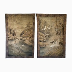 19th Century Embroidered Panels in the style of the Imperial Palace Workshops, China, 1890s, Set of 2