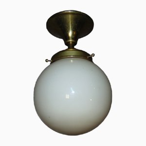 Art Deco Brass and Opaline Glass Ceiling Light