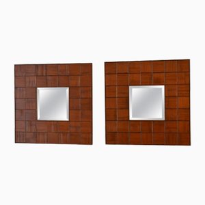 Specchi quadrati in legno intagliato a mano, Italia, anni '60, set di 2
