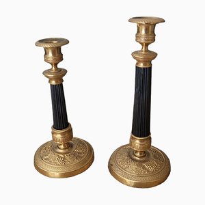 19th Century Gilt Bronze Candleholders, Set of 2