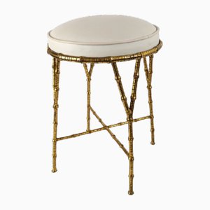 Hollywood Regency Golden Bamboo and Brass Stool by Maison Bagues, 1970s