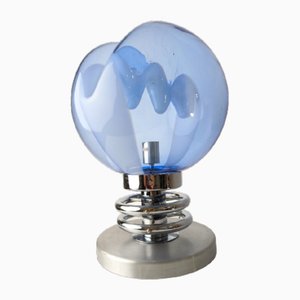 Lampada da tavolo vintage in cristallo blu attribuita a Toni Zuccheri