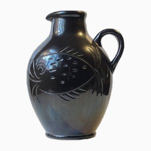 Art Deco Black Ceramic Fish Vase by Michael Andersen & Son, 1930s