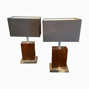Moderne italienische Tischlampen aus Holz & Metall, 1980er, 2er Set