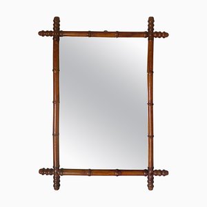 Large Brown Faux Bamboo Mirror,France, 1940s