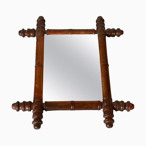 Small Brown Faux Bamboo Mirror, France, 1940s