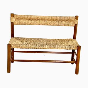 Straw and Wood Model Dordogne Bench by Charlotte Perriand, France, 1950s