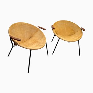 Yellow Suede Balloon Lounge Chairs attributed to Hans Olsen, Denmark, 1960s, Set of 2