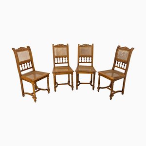 Louis XIII French Walnut and Cane Chairs, 1900s, Set of 4