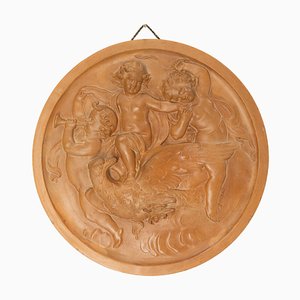 Plaque Murale Sculpture Médaillon Trois Putti et Aigle, 1920s