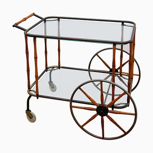 Carrito de bebidas vintage de bambú y latón de Maison Jansen, 1950