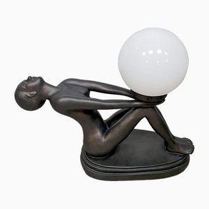 Lámpara esférica vintage con escultura de cerámica