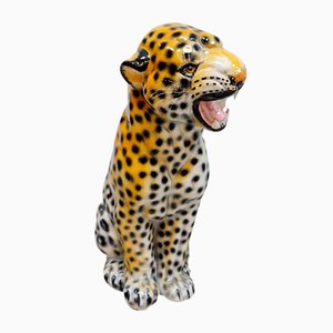 Vintage Italian Handmade Ceramic Leopard Cheetah Sculpture
