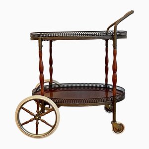 Neoclassical Bar Cart with A Wooden Frame on Wheels