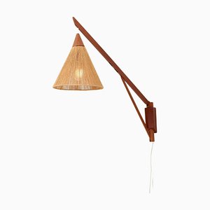 Teak and Sisal Wall Lamp from Temde, Switzerland, 1950s