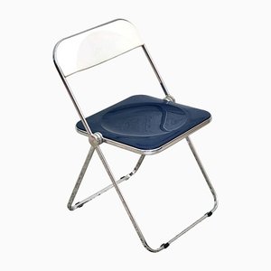 Italian Space Age Plia Folding Chair in Navy and White by Giancarlo Piretti for Anonima Castelli, 1960s