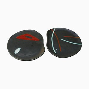 French Free Form Surrealist Black Ceramic Dishes By Peter Orlando, 1960s