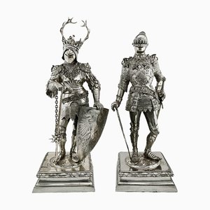 Artisanal Cabinet Figures of Knights in Silver from Neresheimer Hanau, 19th Century, Set of 2