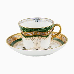 Late 19th Century Art Nouveau Cup and Saucer from Gardner Factory, Russia, Set of 2