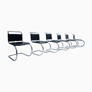 Black Leather MR10 Chairs by Mies van der Rohe for Knoll International, Set of 6