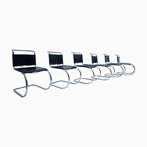 Sedie MR10 in pelle nera di Mies van der Rohe per Knoll International, set di 6