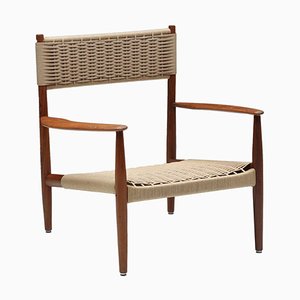 Fauteuil Scandinave en Bois avec Sangle en Corde, 1960s