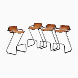 Cognac Leather Barstool by Perriand in the style of Les Arc, 1960s