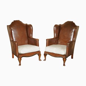 Antique Wingback Armchairs, 1880, Set of 2