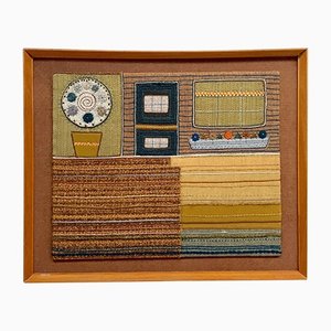 Mid Century Modern Abstract Mixed Media Tapestry in Frame