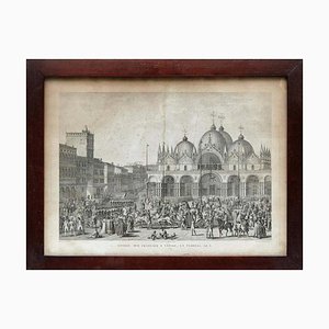 Venice, 19th Century, Monochrome Lithograph, Framed
