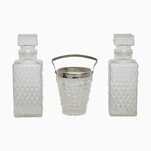 Glass Whisky Bottles and Ice Bucket, 1950s, Set of 3