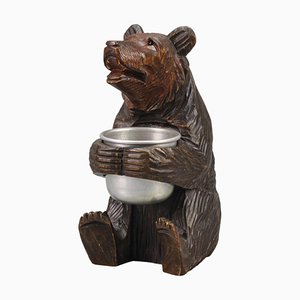 Hand-Carved Black Forest Bear with Aluminum Pot, 1920s