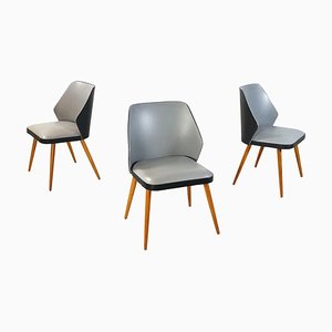 Moderne italienische Stühle aus Leder & Holz in Schwarz & Grau, 1980er, 3er Set