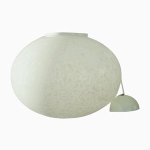 Vintage Murano Vetri White Moon Pendant Ceiling Lamp, 1970s