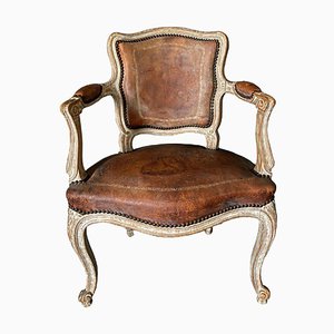 Louis XV Cabriolet Sessel aus Leder mit Eisen