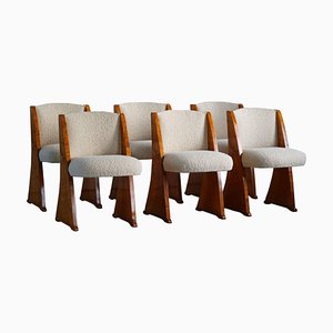 Art Deco Danish Birch and Bouclé Dining Chairs, 1920s, Set of 6