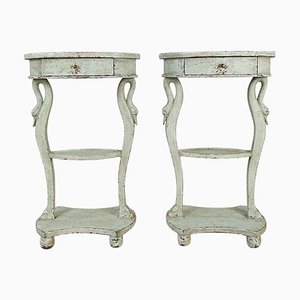 Antique Bedside Tables with Old Light Green Patina, Set of 2