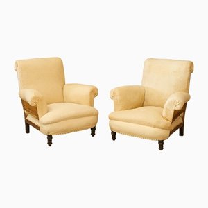 Antique Club Chairs in Cream, Set of 2