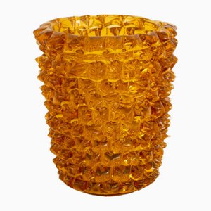 Rostrato Amber and Crystal Murano Glass Vase, Italy