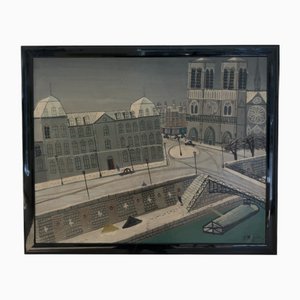 Armand Marie Guerin, Parvis de Notre Dame et les Quais, 20th Century, Oil on Wood, Framed