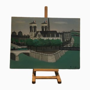 Armand Marie Guerin, Cathédrale Notre-Dame, Paris, 20th Century, Oil on Wood