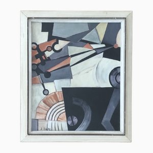 John Reitz, Composición, siglo XX, óleo sobre cartón, enmarcado