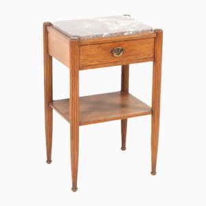 Art Deco Oak Side Table with Marble Top, 1930s