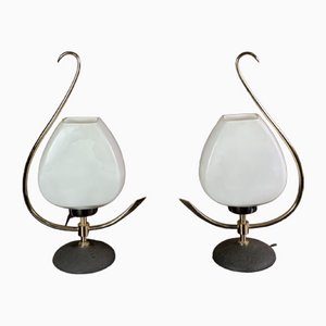 Metal and Opaline Lamps from Arlus, 1950s, Set of 2