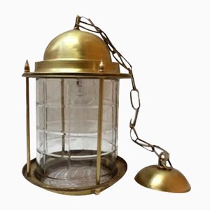 Vintage Lantern Pendant in Brass, 1920