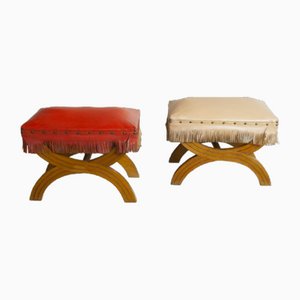 Set of Italian Stool in Wood & Fabric in Gio Ponti Style, 1940s