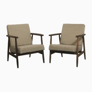 Checkered Fabric Armchairs attributed to Henryk Lis, 1970s, Set of 2