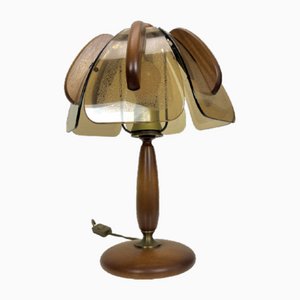 Lampe de Bureau en Teck et Verre Ambré de Hustadt Leuchten, 1960s